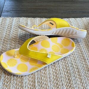 Spenco Yumi Lemon Print Orthotic Flip Flop Sandals Yellow Womens Size 11 D